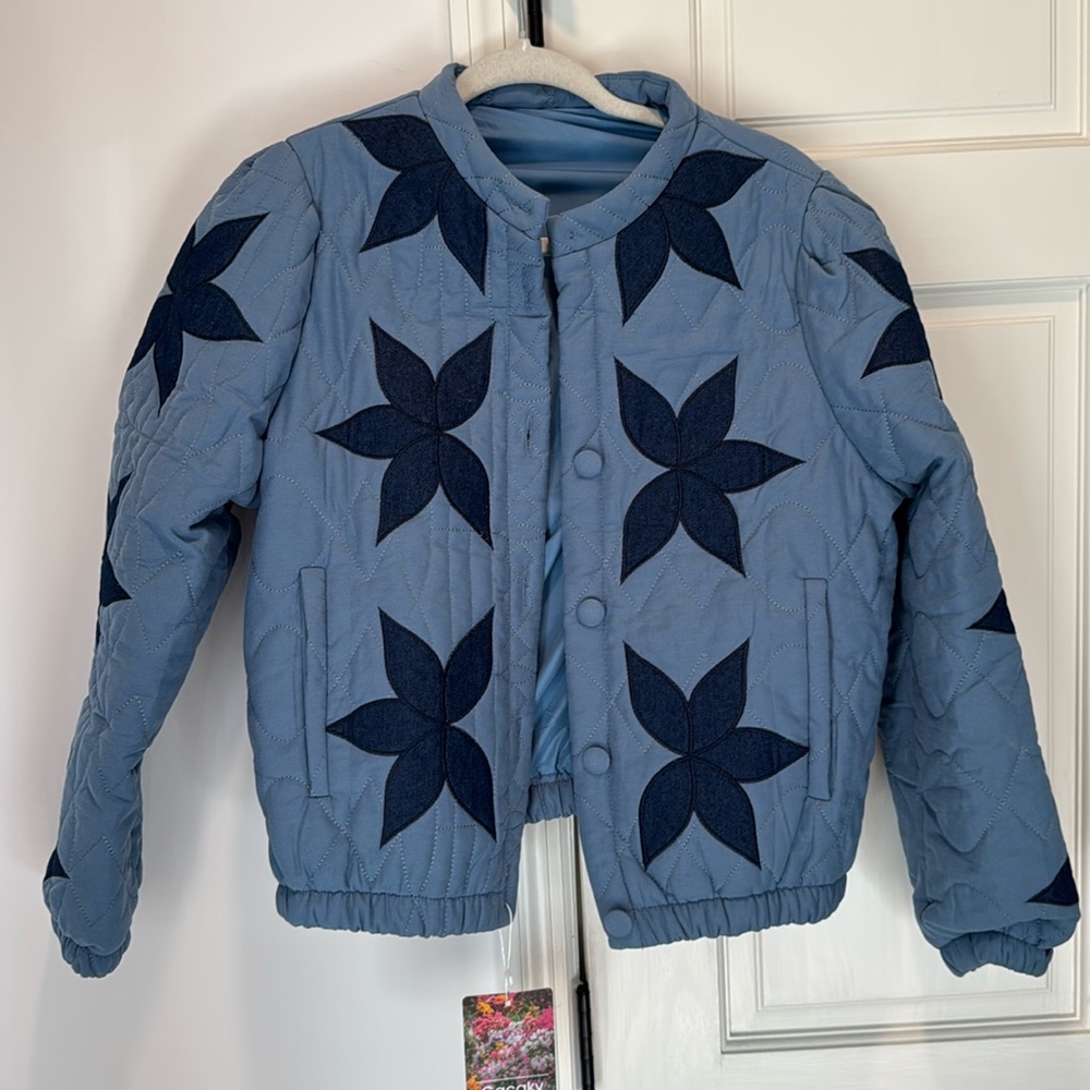 Blue Floral Bomber Jacket